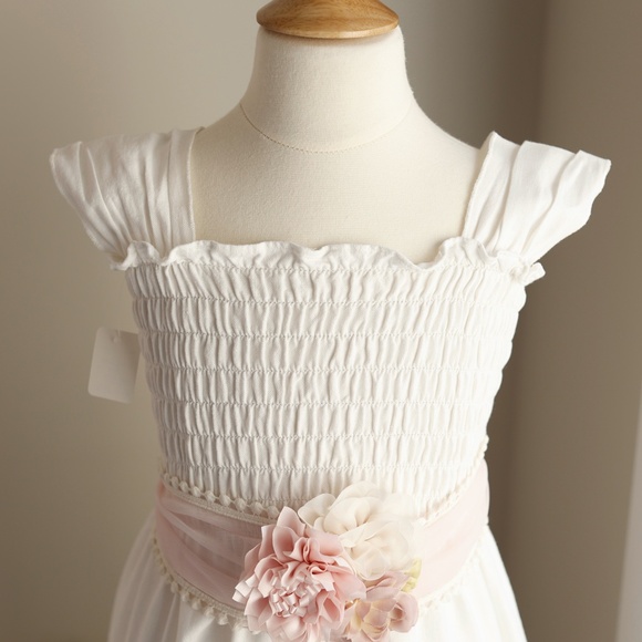 White Linen Smocked Dress Beach Flower Girl Boho Persnickety Girls Size 7/8 NWOT - Picture 2 of 6
